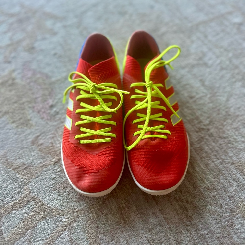 adidas Red Sneakers with Neon Yellow Laces